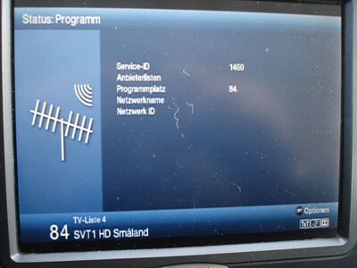 2016_11_24_PCH1_033.JPG
... ist SVT 1 HD Småland einmal mit der regionalen ID 1460, ...
Schlüsselwörter: TV DX Tropo Überreichweite DVB-T2 DTT digital UHF Schweden Sverige DTT Nät6 Småland Växjö Vislanda K57 ID