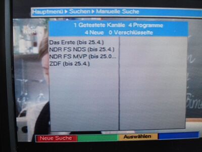 2017_03_29_PCH1_001.JPG
Die Umstellung ist vollzogen. Im Sendegebiet des NDR gibt es für einen Monat noch einen Simulcast im alten DVB-T mit ARD, ZDF und NDR bis zum 25.04.2017. Hier via Schwerin, K53
Schlüsselwörter: TV DX DVB-T DTT digital UHF MPEG-2 Umstellung nachlaufender Simulcast Abschaltung 25.04.2017 Schwerin K53