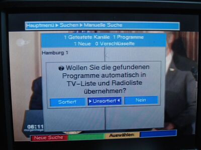 2017_03_29_PCH1_002.JPG
Einige wenige Programme verbleiben bei alten DVB-T, Z.B. Hamburg 1 - jetzt auf K37 und ziemlich einsam, obwohl in QAM16.
Schlüsselwörter: TV DX DVB-T DTT digital UHF MPEG-2 Hamburg1 K37 QAM16 FTA Suchlauf