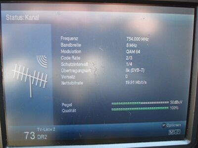 2017_05_30_PCH1_011.JPG
Sendeparameter für DR 2, DIGI TV 2, SFN Bornholm, K56
Schlüsselwörter: TV DX Tropo Überreischweite DVB-T DTT digital terrestrisch MPEG4 Dänemark Danmark DIGI2 Bornholm Parameter