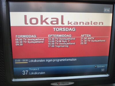 2017_06_22_PCH1_008.JPG
"Lokalkanalen" (Sendesamvirke für Sjælland außer Raum Kopenhagen), DIGI TV 1 Øst, SFN Nakskov/Vordingborg/Jyderup, K58
Schlüsselwörter: TV DX Tropo Überreichweite DVB-T DTT digital terrestrisch MPEG4 Dänemark Danmark Lokalkanalen sendesamvirke DIGI1 Øst K58