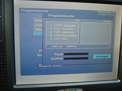 2017_10_18_PCH1_018.JPG
Auch TP Emitel Mux-3 Gdansk, ILawa (Kiesielice) wird vom Maximum T-1300 gefunden.
Schlüsselwörter: TV DX Tropo Überreichweite DVB-T DTT digital terrestrisch Polen Polska TP Emitel MUX3 TVP TVP3 Gdansk Ilawa Kisielice Suchlauf K29 Maximum T-1300