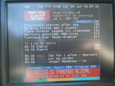 2018_06_09_PCH1_026.JPG
VT des TV 2 (Lorry), Boxer DNK Mux-3 KBH, SFN Storkøbenhavn, K54. TV2 strahlt als einziges verschlüsseltes Programm den VT unverschlüsselt aus
Schlüsselwörter: TV DX Tropo Überreichweite DVB-T DTT digital terrestrisch Dänemark Danmark Marineret TV2 Lorry Boxer Mux3 København Storkøbenhavn K54 verschlüsselt VT Videotext Teletext