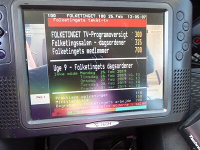 2019_02_25_PCH1_009.JPG
Videotext des "Folketing" (DR-Parlamentskanal), DIGI TV2, SFN Storkbenhavn/Jyderup, K51
Schlüsselwörter: TV DX Tropo Überreichweite DVB-T DTT digital terrestrisch Dänemark Danmark DIGI DIGI2 Storkøbenhavn Folketinget Jyderup K51 MPEG4 FTA Teletext Videotext Tekst-TV