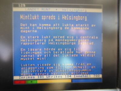 2019_06_25_PCH1_011.JPG
"Text-TV" (Videotext) SVT 1, Seite 129. Teracom Nät 1 Skåne, SFN Skåne Län (außer Raum Helsingborg), K33
Schlüsselwörter: TV Tropo Überreichweite DTT DVB-T MPEG2 Schweden Sverige Teracom Nät1 SVT SVT1 FTA Skåne Län K33 Teletext Videotext Text-TV