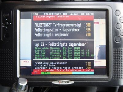 2020_06_04_PCH1_120.JPG
VT des Parlamentskanals Folketinget, DIGI TV Øst, SFN Nakskov/Vordingborg/Jyderup, K34
Schlüsselwörter: TV Tropo Überreichweite DTT DVB-T2 MPEG4 Dänemark Danmark DIGI Øst neu Folketinget Teletext Videotext Tekst-TV Sjælland FTA K34