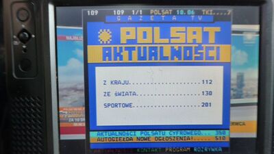 2020_06_18_PCH1_066.JPG
"Telegazeta" (Videotext) Polsat (Seite 109), TP Emitel Mux-2, Bialogard (Slawoborze), K35
Schlüsselwörter: TV Tropo Überreichweite DTT DVB-T MPEG4 Polen Polska TP Emitel Mux2 Bialogard Slawoborze K35 Polsat Teletext Telegazeta Videotext