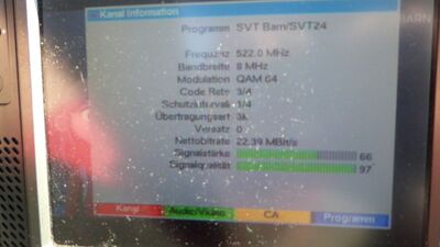 2020 08 10 PCH1 053
Teracom Nät 1 Blekinge/Skåne, SFN Blekinge Län, K27 (Parameteranzeige des Digipal1)
Schlüsselwörter: TV Tropo Überreichweite DTT DVB-T MPEG2 Schweden Sverige Teracom Nät1 SVT SVT1 Blekinge Län K27 Parameter Digipal1