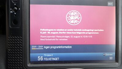 2021_07_09_PCH1_010.JPG
Folketinget, DR Mux Sjælland (Øst), SFN Nakskov/Vordingborg/Jyderup, K34. Auch hier macht Folketing Sommerpause
Schlüsselwörter: TV DX Tropo Überreichweite digital DVB-T2 MPEG4 Dänemark Danmark Folketinget DR Mux Sjælland Øst Nakskov Vordingborg Jyderup K34 FTA