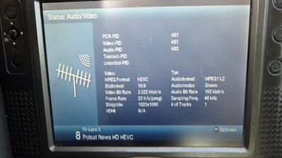 2021 07 27 PCH1 001
Sendeparameter für "Polsat News HD HEVC", einziges FTA-Px im "Mobilna TV Mux 4". Hier wird HEVC unter DVB-T (alt) ausgestrahlt - es funktioniert! Der Digipal T2 HD kann diese Konfiguration jedenfalls problemlos dekodieren.
Schlüsselwörter: TV DX Tropo Überreichweite digital DVB-T HEVC Polen Polska Mobilna Mux4 Szczecin K30 Polsat News HD Parameter Codec IDs