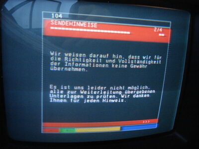 2011_09_29_PCH2_014.JPG
Teletext (Videotext) von TV:Halle (DVB-T), Halle Tower, K55 v
Schlüsselwörter: TV Tropo Überreichweite DVB-T digital TV:Halle Halle Tower K55 vertikal Teletext Videotext