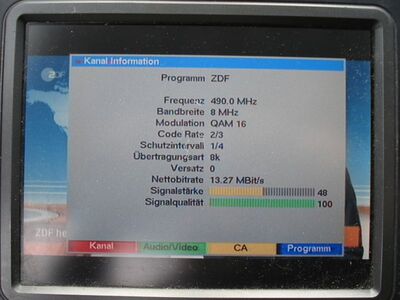 2015_08_31_PCH2_003.JPG
ZDF, ZDF.mobil, SFN Hannover/Braunschweig, K23. Konnte sich endlich einmal gegen Hamburg/Lübeck durchsetzen
Schlüsselwörter: TV DX Tropo Überreichweite DVB-T DTT digital UHF ZDF ZDFmobil Hannover Braunschweig K23