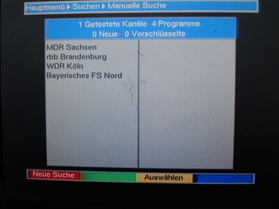 2015_12_29_PCH2_005.JPG
MDR-Bouquet Sachsen, Leipzig 3 (Holzhausen), K37. Suchlauf mit Digipal 1
Schlüsselwörter: TV DX Tropo Überreichweite DVB-T DTT digital UHF MDR Sachsen Leipzig K37 Suchlauf