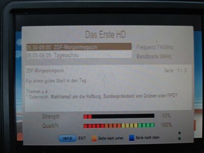 2016_05_23_PCH2_003.JPG
Der neue DVB-T2 Pilot-Mux, SFN Schwerin/Rostock. 100% Qualität trotz schwachen Signals. Empfang kommt ausschließlich aus Schwerin, da Rostock an dieser Stelle vollständig ausgeblendet ist
Schlüsselwörter: TV DX Tropo Überreichweite DVB-T2 HEVC DTT digital UHF freenet Pilotprojekt Schwerin Rostock K55