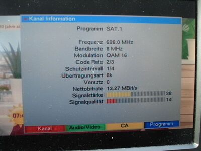 2016_06_10_PCH2_005.JPG
Sat.1, P7S1 NDS/BRE, SFN Bremen/Bremerhaven/Umland, K49 (Sendeparameter)
Schlüsselwörter: TV DX Tropo Überreichweite DVB-T DTT digital UHF Pro7Sat1 P7S1 NDS Bremen Bremerhaven K49 Sendeparameter