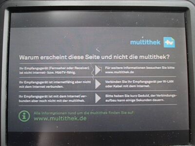 2016_07_28_PCH2_002.JPG
Informationstafel des "Multithek"-Dienstes im DVB-T2-Pilotmux, SFN Berlin, K42. Sieht aus wie die in der HbbTV-Multithek unter DVB-T. Wird aber nur als 1 Programm eingeslesen
Schlüsselwörter: TV DX Tropo Überreichweite DVB-T2 DTT digital UHF Pilotmux Berlin K42 Multithek Infotafel