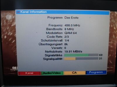 2016_12_05_PCH2_007.JPG
Das Erste, ARD-MDR, SFN Halle/Leipzig/Wittenberg, K24v
Schlüsselwörter: TV DX Tropo Überreichweite DVB-T DTT digital UHF MPEG-2 ARD MDR Halle Leipzig Wittenberg