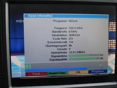 2016_12_05_PCH2_016.JPG
NOVA, DVB-T sít 2, SFN Liberec/Frydlant, K52
Schlüsselwörter: TV DX Tropo Überreichweite DVB-T DTT digital UHF MPEG-2 Tschechische Republik Ceska CR NOVA sit2 Liberec Frydlant K52 Parameter