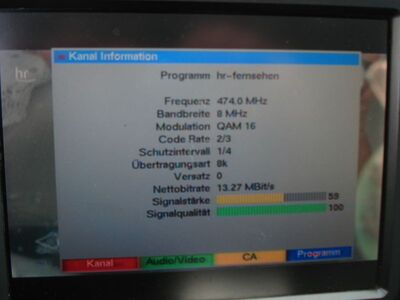 2017_05_19_PCH2_005.JPG
hr Fernsehen, NDR Niedersachsen (DVB-T alt), Göttingen (Hackeberg), K21
Schlüsselwörter: TV DX Tropo Überreichweite DVB-T DTT digital UHF NDR Niedersachsen hr K21 Göttingen Hackeberg